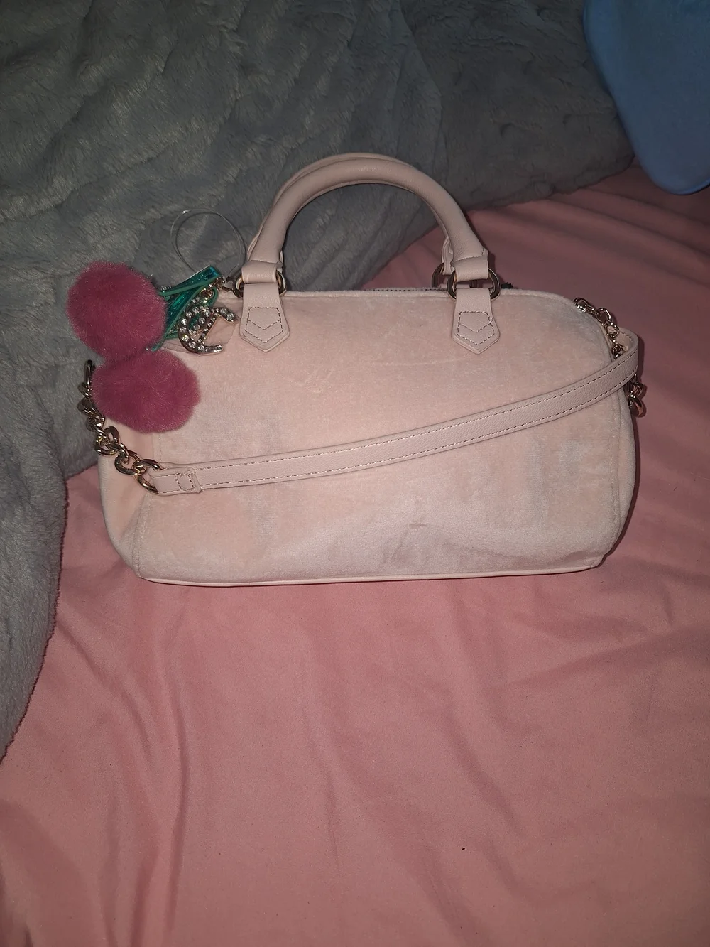 EXCLUSIVE Juicy Couture Pink Velvet Cherry Satchel Bag